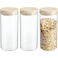 Secret De Gourmet 3x stuks voorraadbussen/voorraadpotten 1,3L glas met houten deksel - Voorraadpot