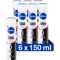 Nivea Invisible Black & White Clear deodorant spray - 6 x 150 ml - voordeelverpakking