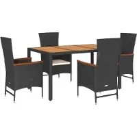 vidaXL 5-delige Tuinset met kussens poly rattan zwart