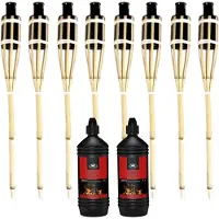 Esschert Design 8x stuks Bamboe fakkels safe 60 cm - Inclusief 2 liter lampenolie/fakkelolie