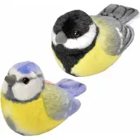 Wild republic Set van 2x stuks pluche vogels knuffels van 14 cm met geluid