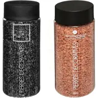 Atmosphera Decoratie steentjes - 2x potjes - zwart en koraal rood - 750 gram - Steenkorrels - hobby vulmateriaal - aquarium en potten