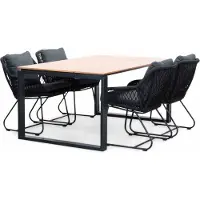 LUX outdoor living Helsinki Natural/Portofino zwart dining tuinset | 4 personen | polywood + touw | 160cm