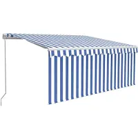vidaXL Luifel handmatig uittrekbaar met rolgordijn 3,5x2,5 m blauw wit