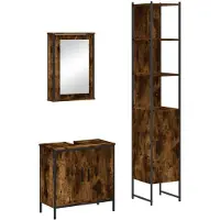 DKD Home Decor 3-delige Badkamermeubelset bewerkt hout gerookt eikenkleurig