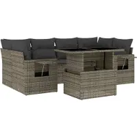 vidaXL 7-delige Loungeset met kussens poly rattan grijs