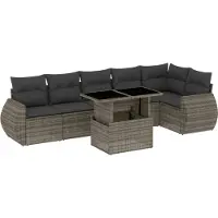 vidaXL 7-delige tuinmeubelset met kussens, grijs, polyrotan