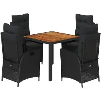 vidaXL 5-delige Tuinset met kussens poly rattan zwart