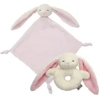 Nature Planet Pluche dieren setje konijnen knuffels rammelaar van 15 cm en tutteldoekje 40 cm