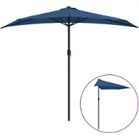 The Living Store Tuinparasol Halfrond - Blauw - 270 x 144 x 222 cm - 38 mm paaldiameter - UV-beschermend polyester