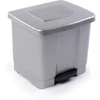 PlasticForte Vuilnisbak/pedaalemmer - 2-vaks - zilver - 35 liter - 43 x 38 x 38 cm - kunststof