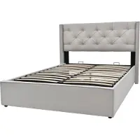 Merax Tweepersoonsbed 160x200 cm - Gestoffeerd Bed Hydraulische Opbergruimte - Lichtgrijs