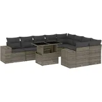 vidaXL 10-delige Loungeset met kussens poly rattan grijs