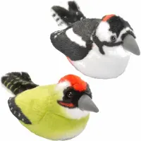 Wild republic Set van 2x stuks pluche vogels knuffels van 14 cm met geluid - Groene specht en Grote bonte specht - Speelgoed dieren