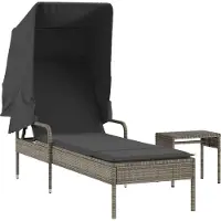 vidaXL Ligbed met luifel en tafel poly rattan grijs