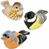Wild republic Set van 3x stuks pluche vogels knuffels van 14 cm met geluid
