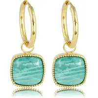My Bendel - Oorbel Goudkleurig Amazonite 38mm - Goudkleurige Oorring met Amazonite Edelsteen 38mm - met Luxe Cadeauverpakking | Sieraden Voor Dames