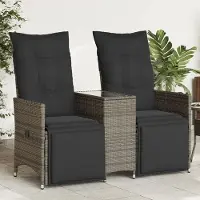 vidaXL Tuinbank 2-zits verstelbaar met tafel poly rattan grijs
