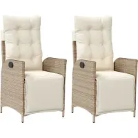vidaXL Tuinstoelen 2 st verstelbaar met voetensteun poly rattan beige