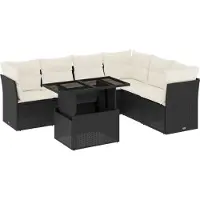 vidaXL 7-delige Loungeset met kussens poly rattan zwart