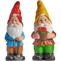 Ibergarden Tuinkabouter beeldjes - set van 2x - Keramiek - 50 cm - geel/rood - Tuinbeelden