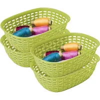 Hega hogar Opbergmandje/kastmandje - 4x - limegroen - 3 liter - kunststof - 21 x 30 x 7 cm - kleine opslag bakjes - manden