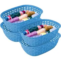 Hega hogar Opbergmandje/kastmandje - 4x - blauw - 2 liter - kunststof - 18 x 25 x 7 cm - kleine opslag bakjes - manden