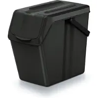 Prosperplast Sorteer afvalbak/emmer - zwart - 25L - 24 x 40 x 37 cm - klepje/hengsel - afsluitbaar - GFT bak - prullenbakken