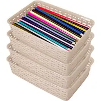 Hega hogar Opbergmandje/ladeverdeler - 4x - beige - 2 liter - kunststof - 17 x 25 x 6 cm - kleine opslag bakjes - manden