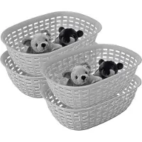Hega hogar Opbergmandje/kastmandje - 4x - zilvergrijs - 2 liter - kunststof - 18 x 25 x 7 cm - kleine opslag bakjes - manden