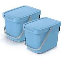 Keden GFT aanrecht afvalbak - 2x - lichtblauw - 6L - afsluitbaar - 20 x 26 x 20 cm - klepje/hengsel - kleine prullenbakken - afval scheiden