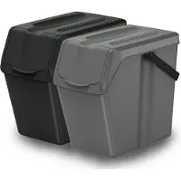 Keden Afvalbak/emmer set van 2x - afval scheiden - zwart/grijs - 25L - afsluitbaar - 24 x 40 x 37 cm