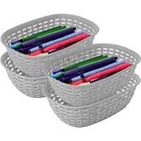 Hega hogar Opbergmandje/kastmandje - 4x - zilvergrijs - 3 liter - kunststof - 21 x 30 x 7 cm - kleine opslag bakjes - manden