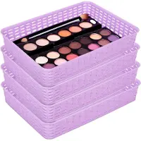 Hega hogar Opbergmandje/ladeverdeler - 4x - lila paars - 4.5 liter - kunststof - 26 x 35 x 6 cm - kastmandjes - manden