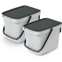 Keden GFT aanrecht afvalbak - 2x - creme wit - 6L - afsluitbaar - 20 x 26 x 20 cm - klepje/hengsel - kleine prullenbakken - afval scheiden