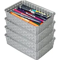 Hega hogar Opbergmandje/ladeverdeler - 4x - zilvergrijs - 2 liter - kunststof - 17 x 25 x 6 cm - kleine opslag bakjes - manden