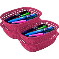 Hega hogar Opbergmandje/kastmandje - 4x - fuchsia roze - 3 liter - kunststof - 21 x 30 x 7 cm - kleine opslag bakjes - manden