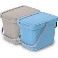 Keden GFT aanrecht afvalbakjes set - 2x - 6L - beige/lichtblauw - 20 x 26 x 20 cm - klepje/hengsel
