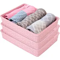 Hega hogar Opbergmandje/ladeverdeler - 3x - roze - 4.5 liter - kunststof - 26 x 35 x 6 cm - kastmandjes - manden