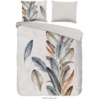 Good Morning dekbedovertrek flanel zandkleurig patroon veren