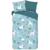 Good Morning Kinder Dekbedovertrek Katoen Flanel Snowycorn - blue 140x200/220cm