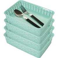 Hega hogar Opbergmandje/ladeverdeler - 4x - mintgroen - 2 liter - kunststof - 17 x 25 x 6 cm - kleine opslag bakjes - manden
