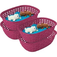 Hega hogar Opbergmandje/kastmandje - 4x - fuchsia roze - 2 liter - kunststof - 18 x 25 x 7 cm - kleine opslag bakjes - manden
