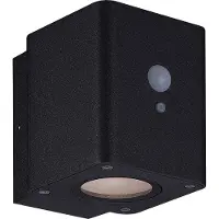 MEGATRON Loky LED-zonne-wandlamp, sensor, hoekig, zwart, Aluminium, solar buitenlamp