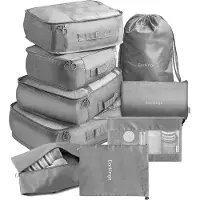 EarKings Packing Cubes Koffer Organizer Set - 9-Delige Kleding Organizer Compression Cube - Bagage Organizers voor Backpack en Koffer - Grijs