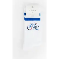 Sissy-Boy Witte sportsokken met blauwe strepen en fiets