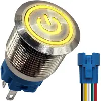Proride Metalen Drukschakelaar 220V ON-OFF met Aansluitkabel - 19mm - Aan/uit schakelaar - Spatwaterdicht - LED Indicatie Geel