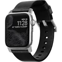 Nomad modern leather strap Apple Watch 42mm / 44mm / 45mm / 49mm zwart / zilver - NM1A41SM00