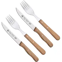 RÖR Solingen Steakmes – Vespermes – Gekarteld – Set met Vork – RVS – Beukenhout – 4 delig