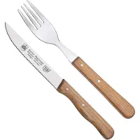RÖR Solingen Steakmes – Vespermes – Gekarteld – Set met Vork – RVS – Beukenhout – 2 delig